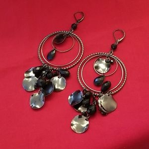 Faux Black Onyx Hoop Earrings